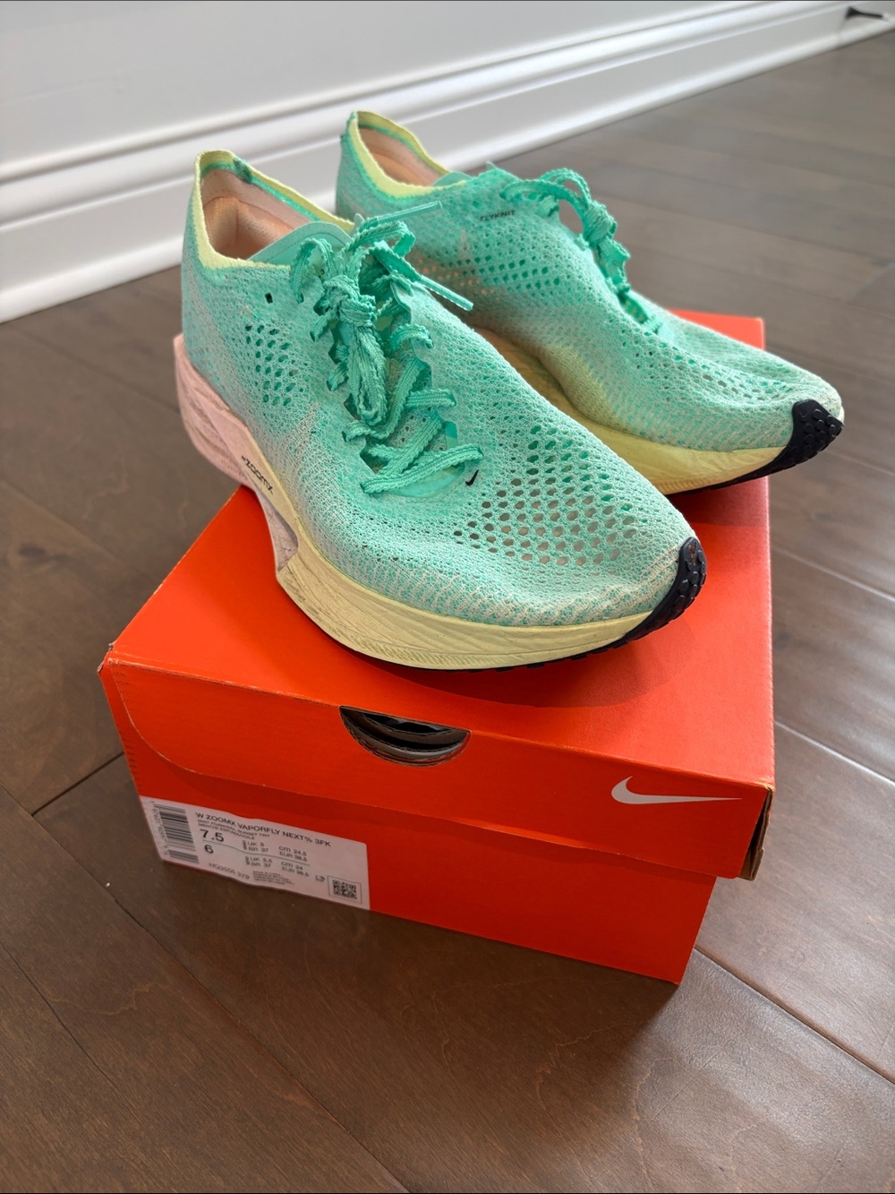 Nike Vaporfly 3 Womens 7.5 mint pink yellow good used condition
